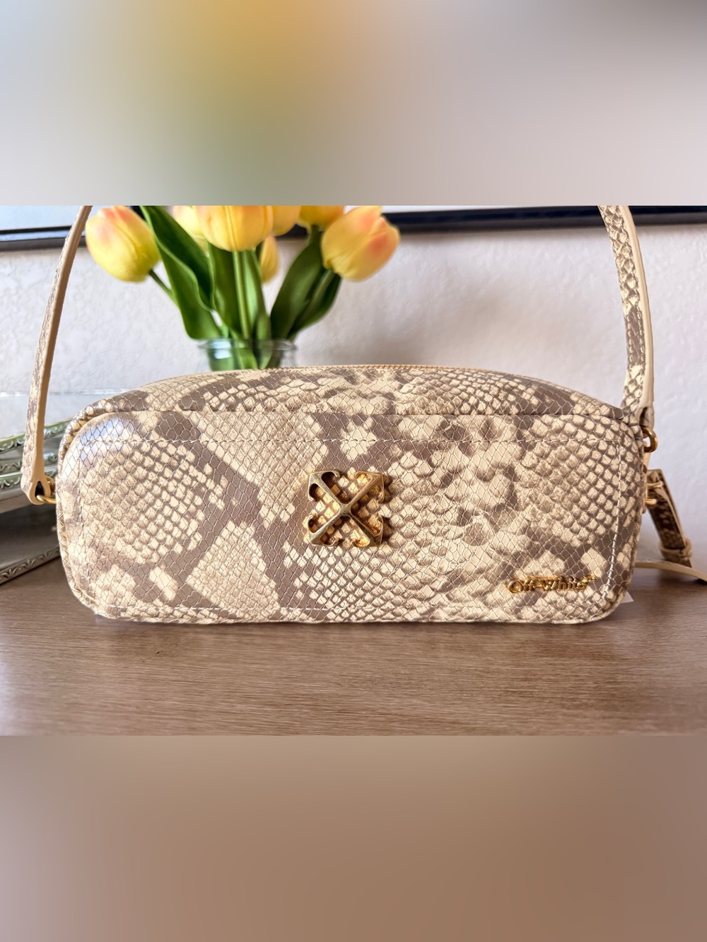 Off-White Snakeskin Effect Shoulder Bag crossbody Bag
